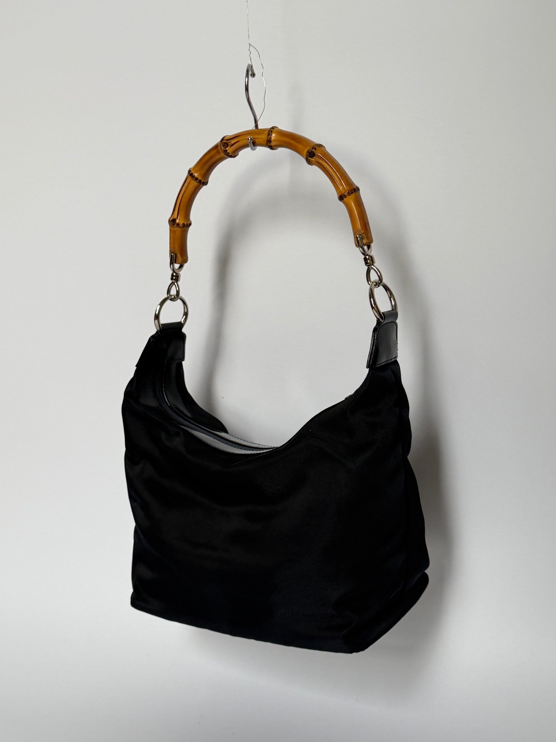 Vintage Gucci black nylon shoulder bag with bamboo handle — view 3