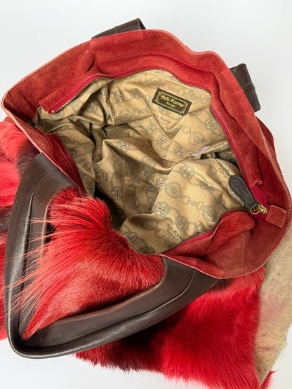 Anti-Forme Design red suede tote bag with hair-on cowhide flap, made in Japan — view 7
