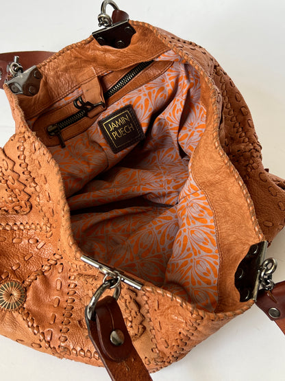 French Artisan Patchwork Leather Tote- Tobacco