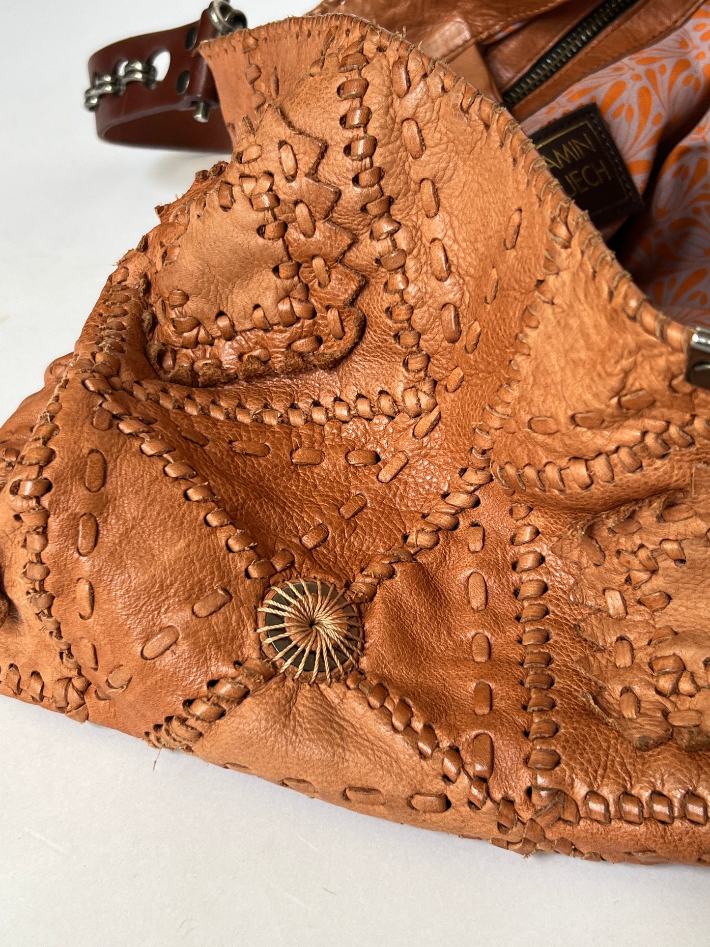 French Artisan Patchwork Leather Tote- Tobacco