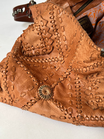 French Artisan Patchwork Leather Tote- Tobacco