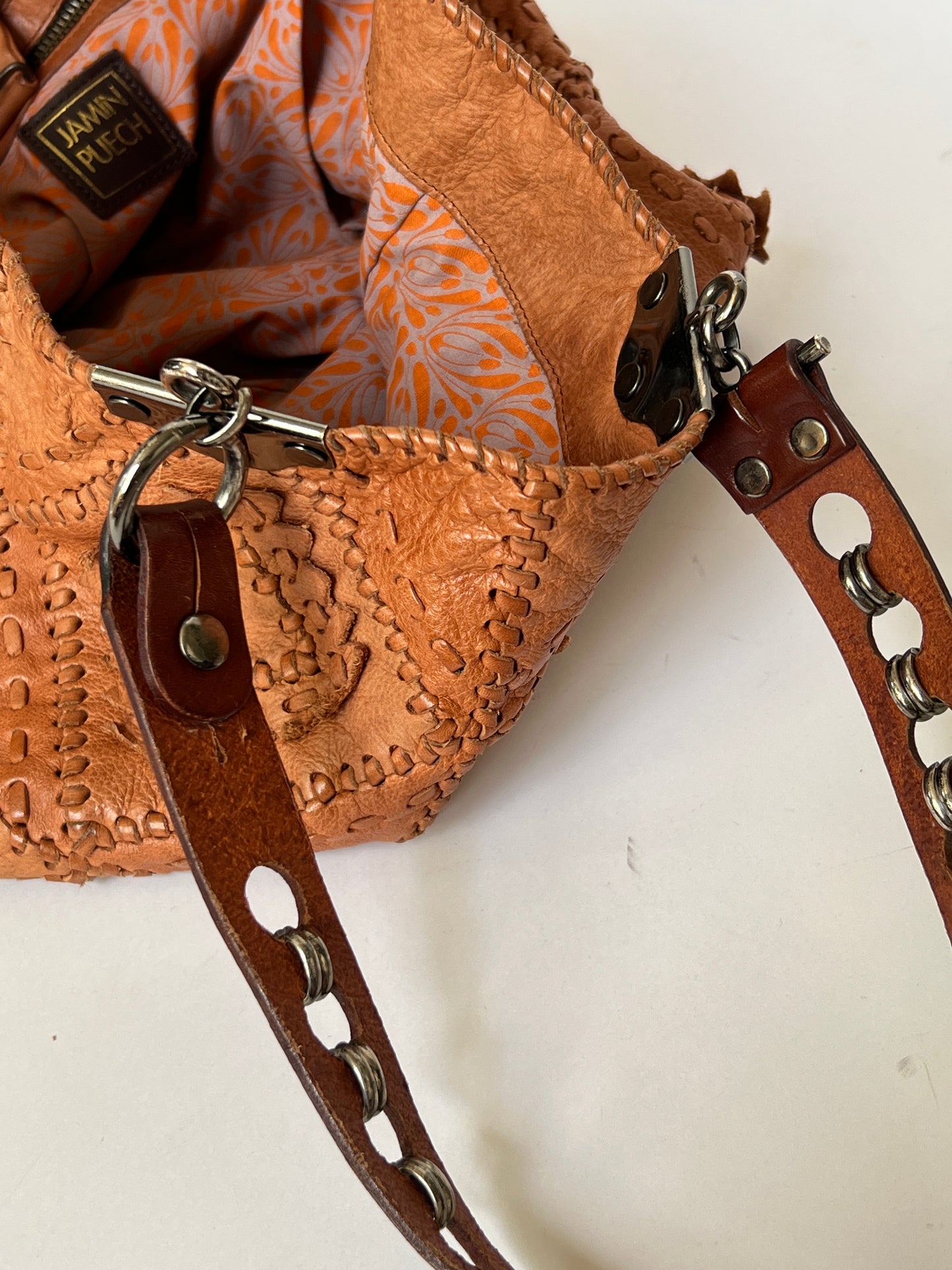 French Artisan Patchwork Leather Tote- Tobacco