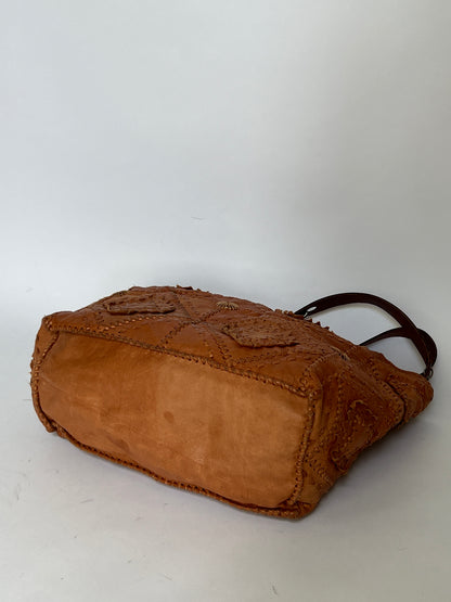 French Artisan Patchwork Leather Tote- Tobacco