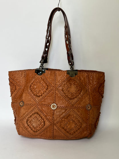 French Artisan Patchwork Leather Tote- Tobacco