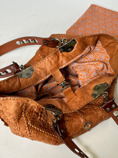 French Artisan Patchwork Leather Tote- Tobacco
