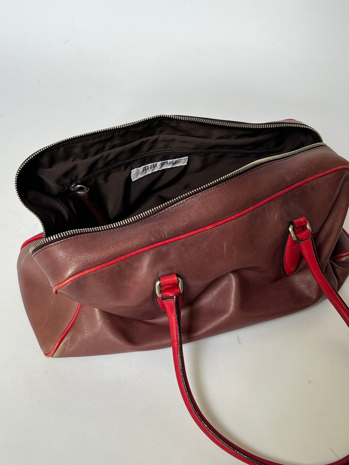 Miu Miu Leather Shoulder Bag with Red Contrast Handles