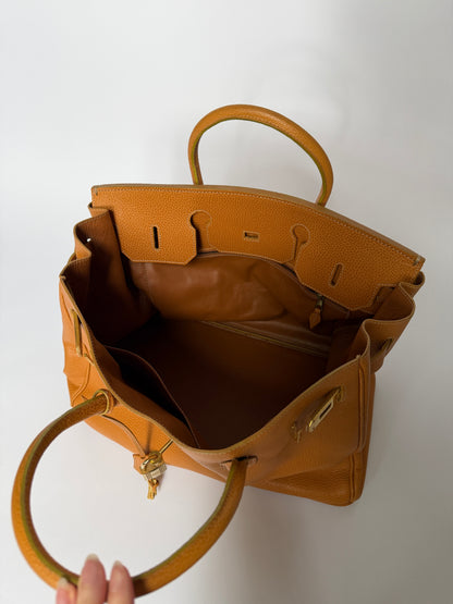 High-Class Milano Birkin-Style Camel Leather Tote Bag
