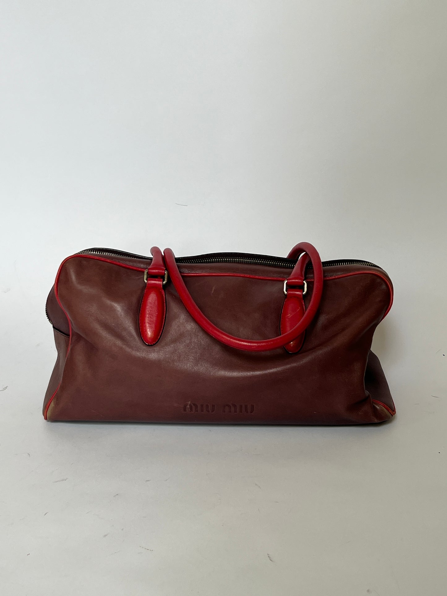 Miu Miu Leather Shoulder Bag with Red Contrast Handles
