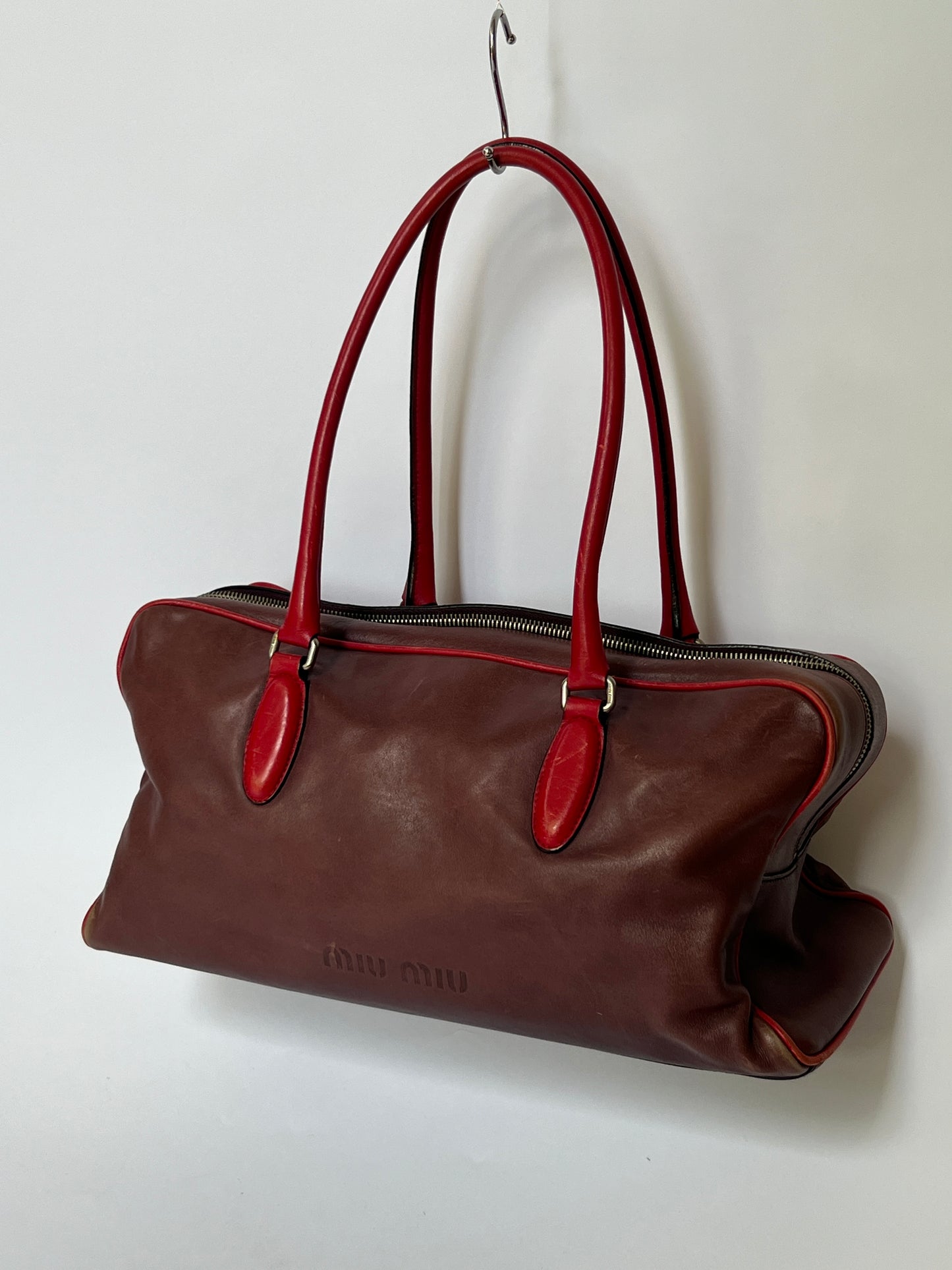 Miu Miu Leather Shoulder Bag with Red Contrast Handles