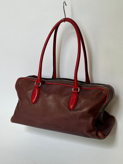 Miu Miu Leather Shoulder Bag with Red Contrast Handles