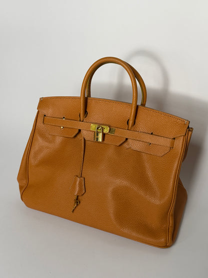 High-Class Milano Birkin-Style Camel Leather Tote Bag