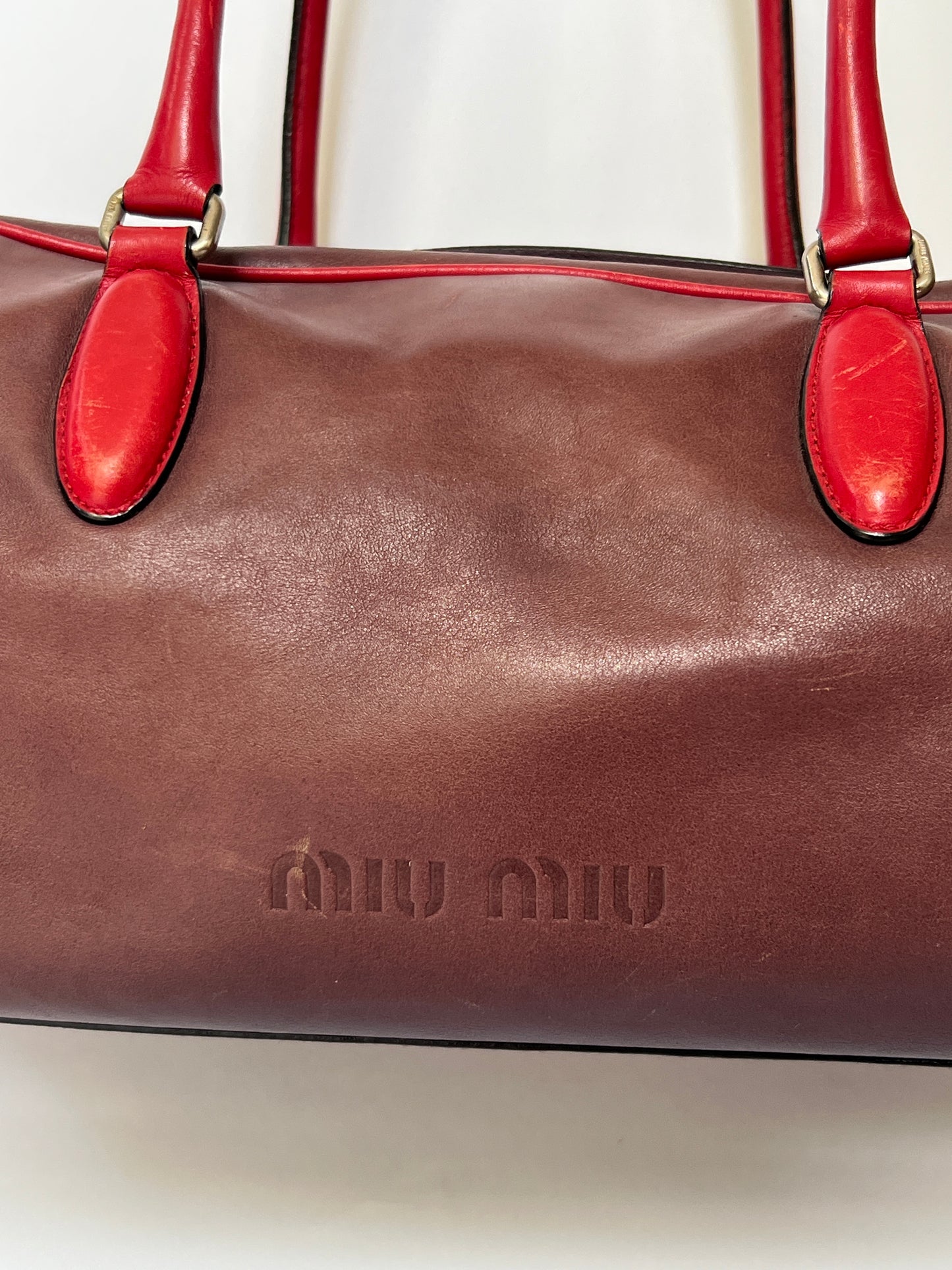 Miu Miu Leather Shoulder Bag with Red Contrast Handles