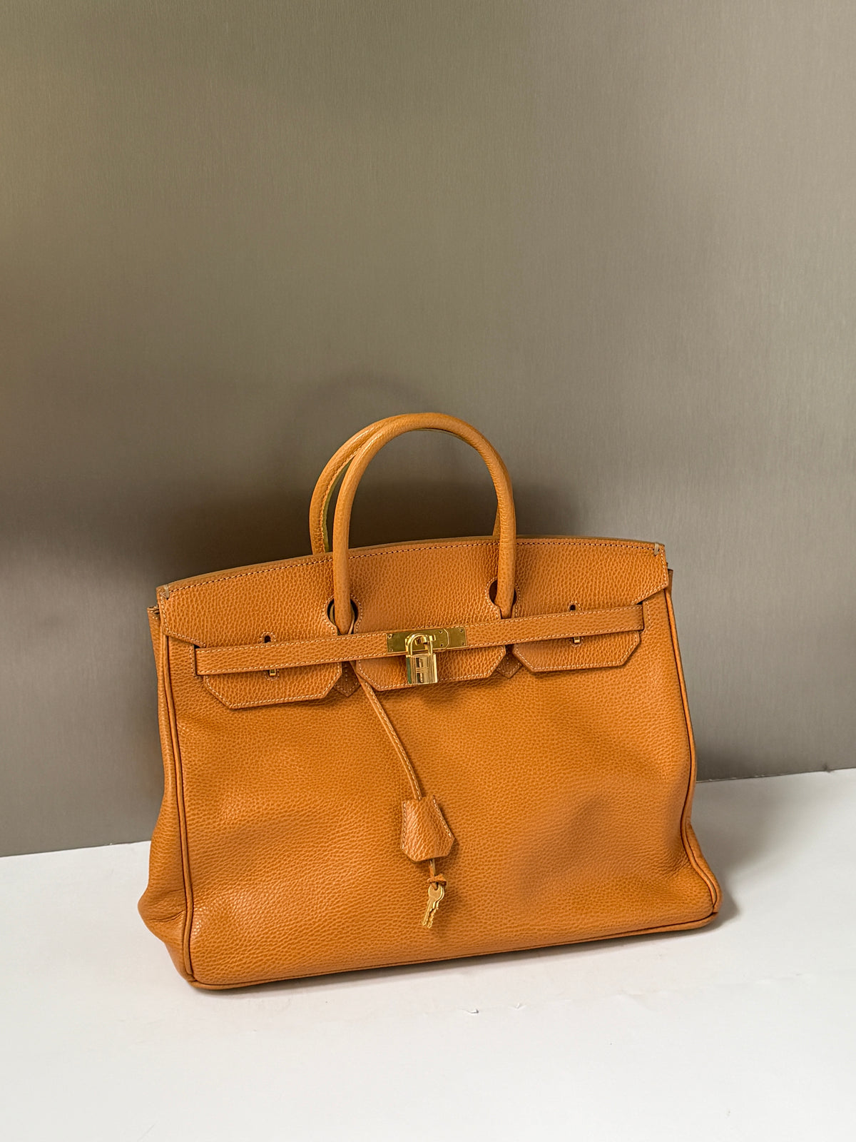 High-Class Milano Birkin-Style Camel Leather Tote Bag