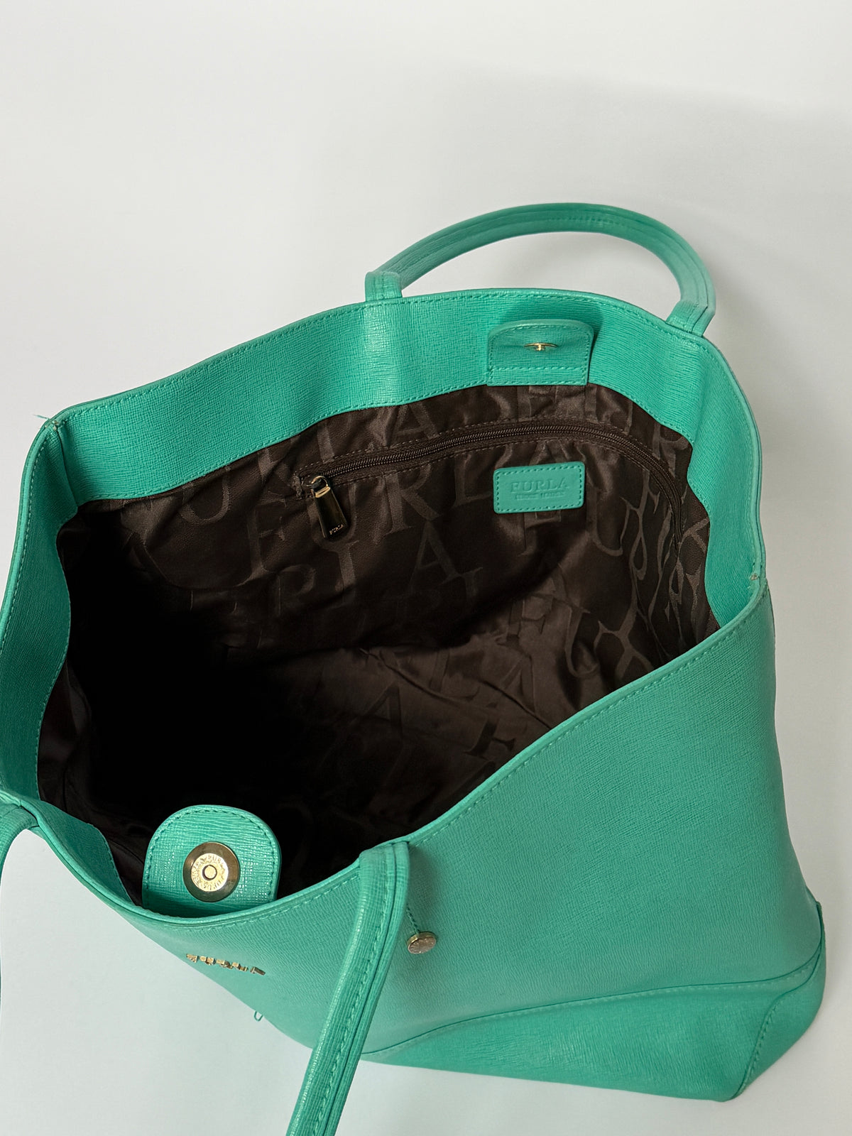 Turquoise Saffiano Leather Tote Bag