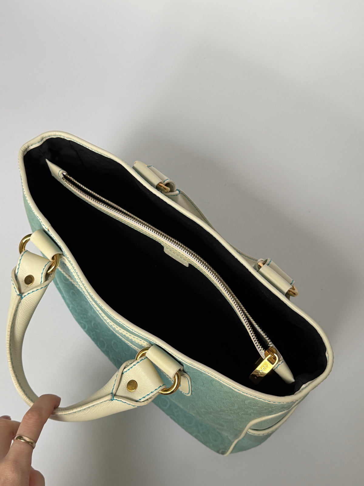 Céline Boogie Baby Blue Monogram Suede Tote Bag
