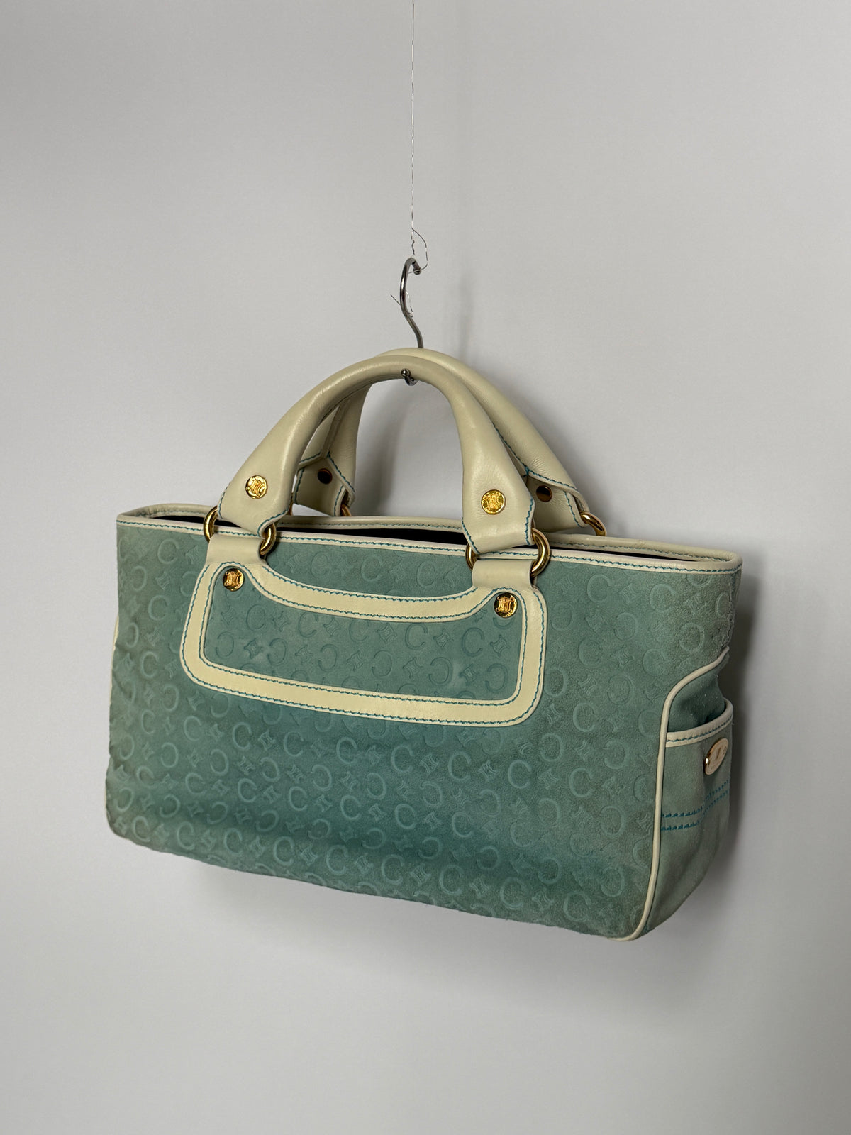 Céline Boogie Baby Blue Monogram Suede Tote Bag