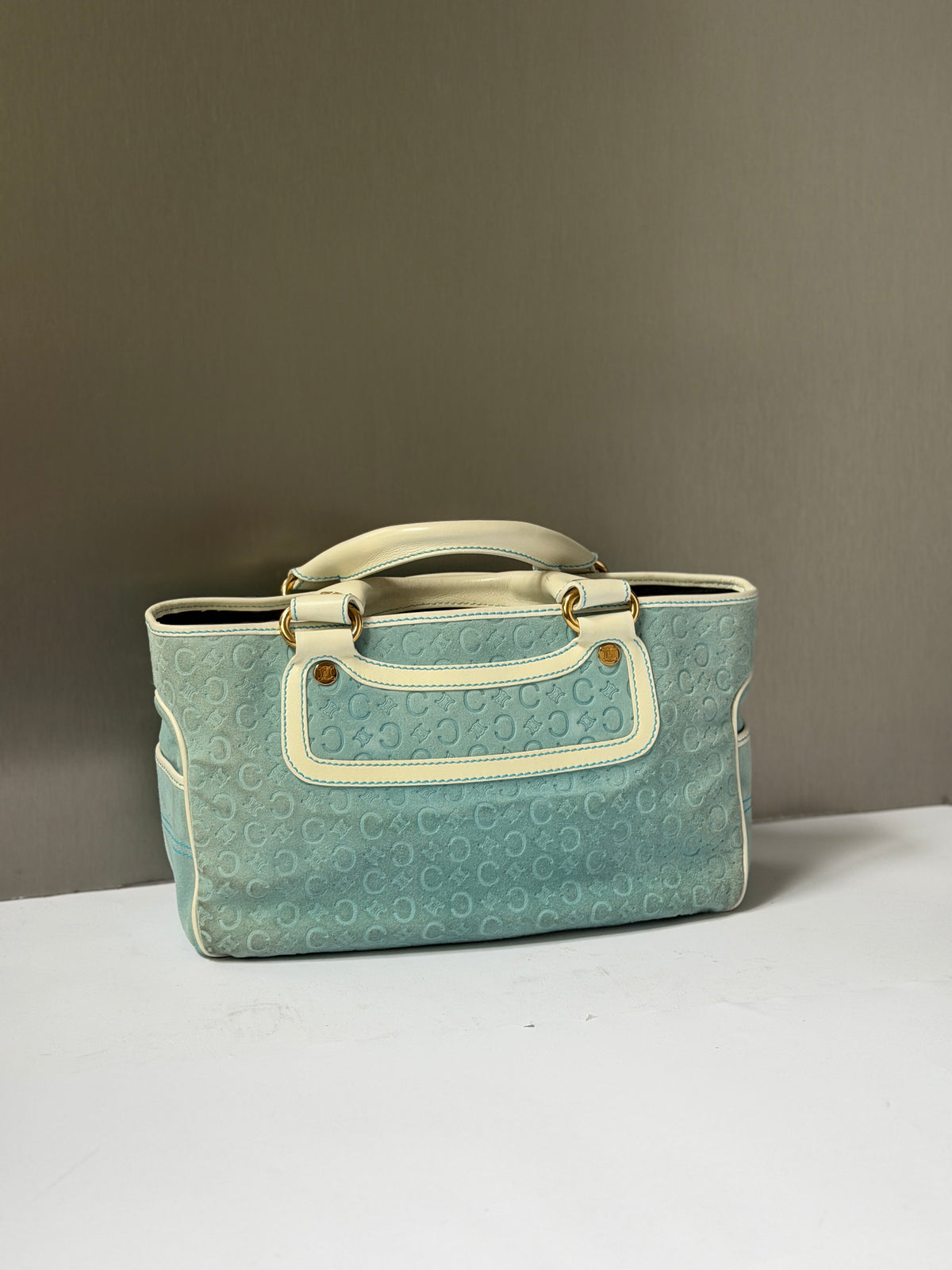 Céline Boogie Baby Blue Monogram Suede Tote Bag