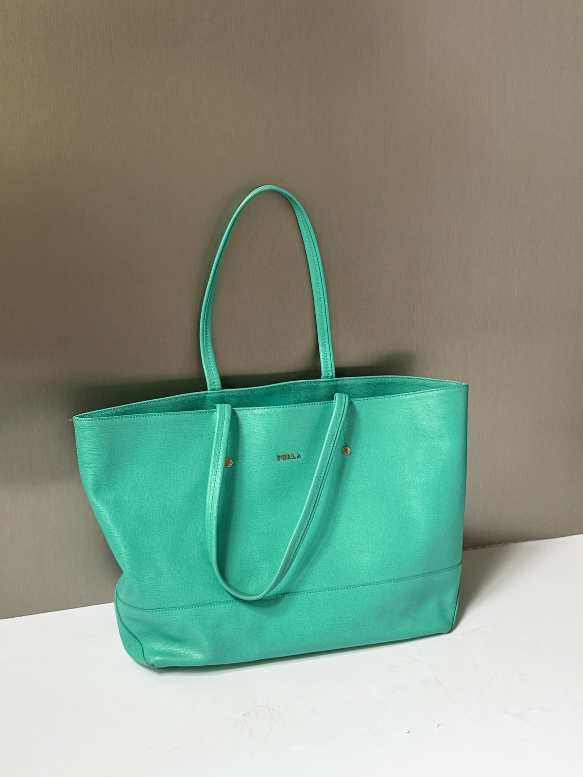 Turquoise Saffiano Leather Tote Bag