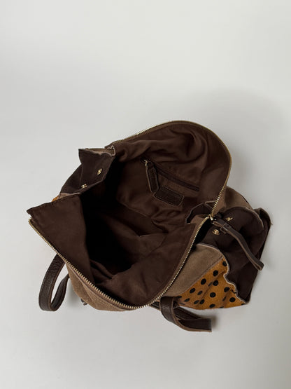 Brown Suede & Pony Hair Polka Dot Shoulder Bag