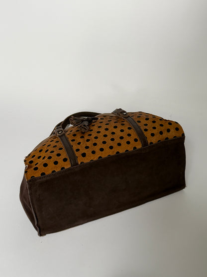 Brown Suede & Pony Hair Polka Dot Shoulder Bag
