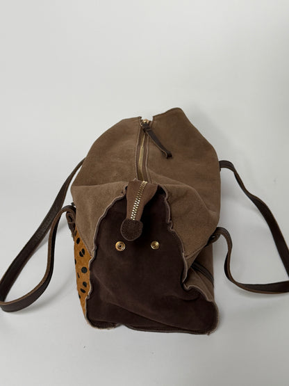 Brown Suede & Pony Hair Polka Dot Shoulder Bag