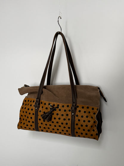 Brown Suede & Pony Hair Polka Dot Shoulder Bag