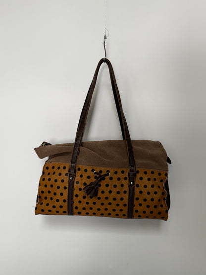 Brown Suede & Pony Hair Polka Dot Shoulder Bag