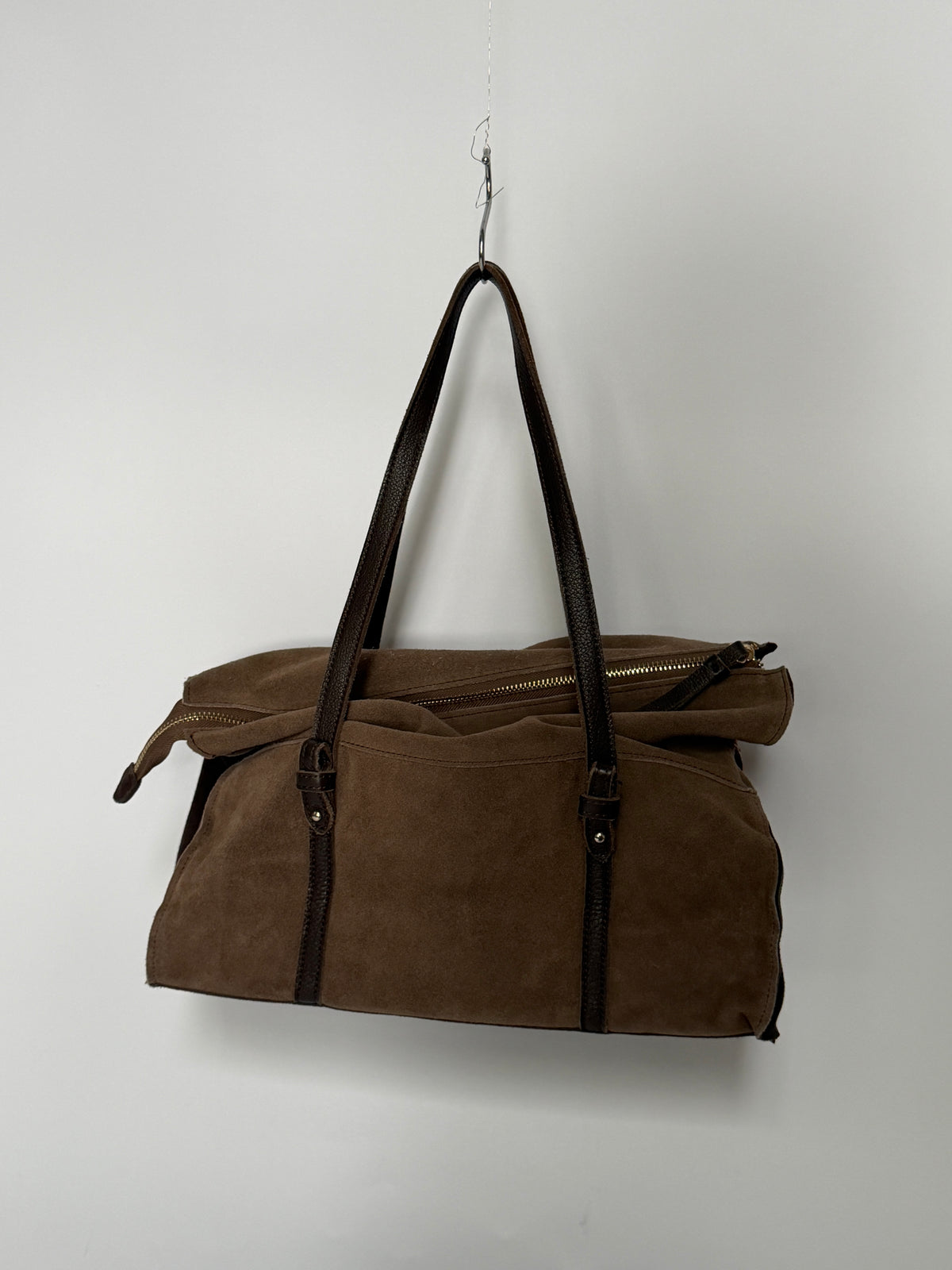 Brown Suede & Pony Hair Polka Dot Shoulder Bag