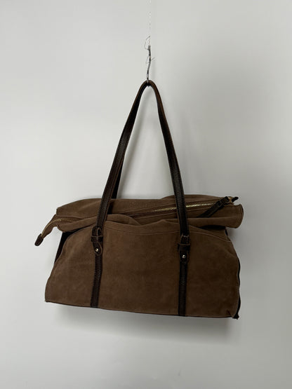 Brown Suede & Pony Hair Polka Dot Shoulder Bag