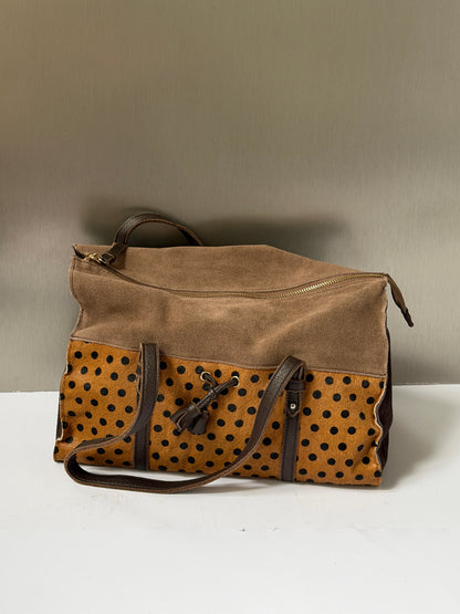 Brown Suede & Pony Hair Polka Dot Shoulder Bag