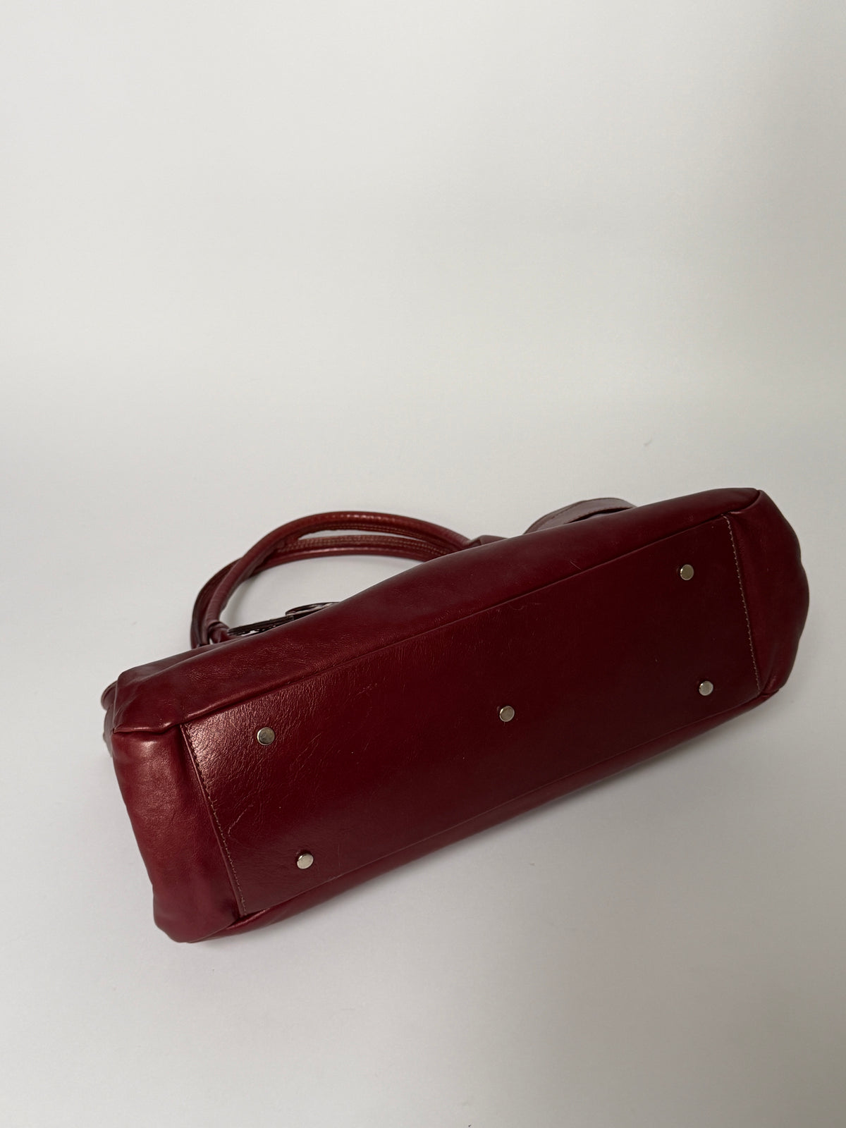 Wine Red Leather Tote with Belt Strap & Padlock Charm