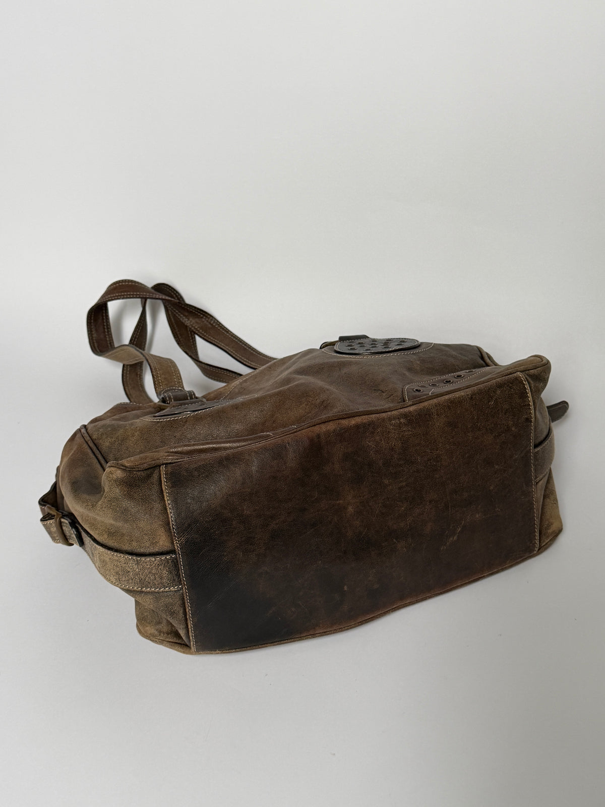 Brown Distressed Leather Y2K Bowler Bag