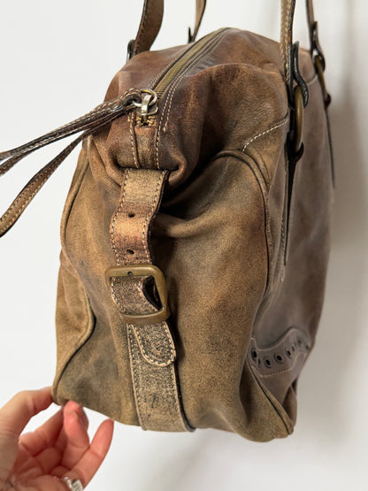 Brown Distressed Leather Y2K Bowler Bag