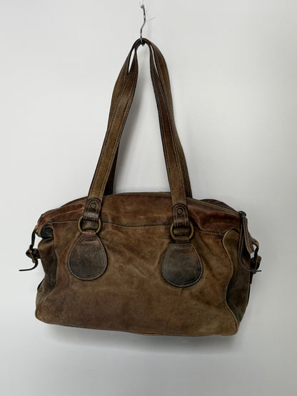 Brown Distressed Leather Y2K Bowler Bag