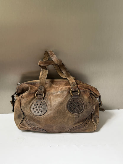 Brown Distressed Leather Y2K Bowler Bag