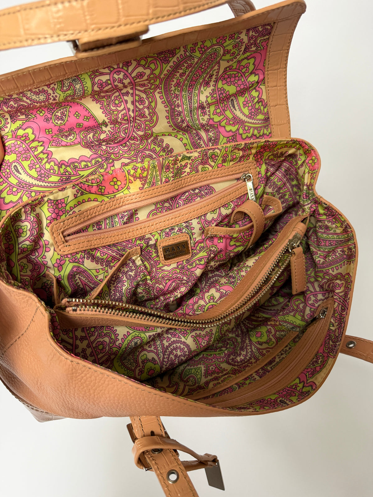 Salmon Pink Croc-Embossed Leather Shoulder Bag