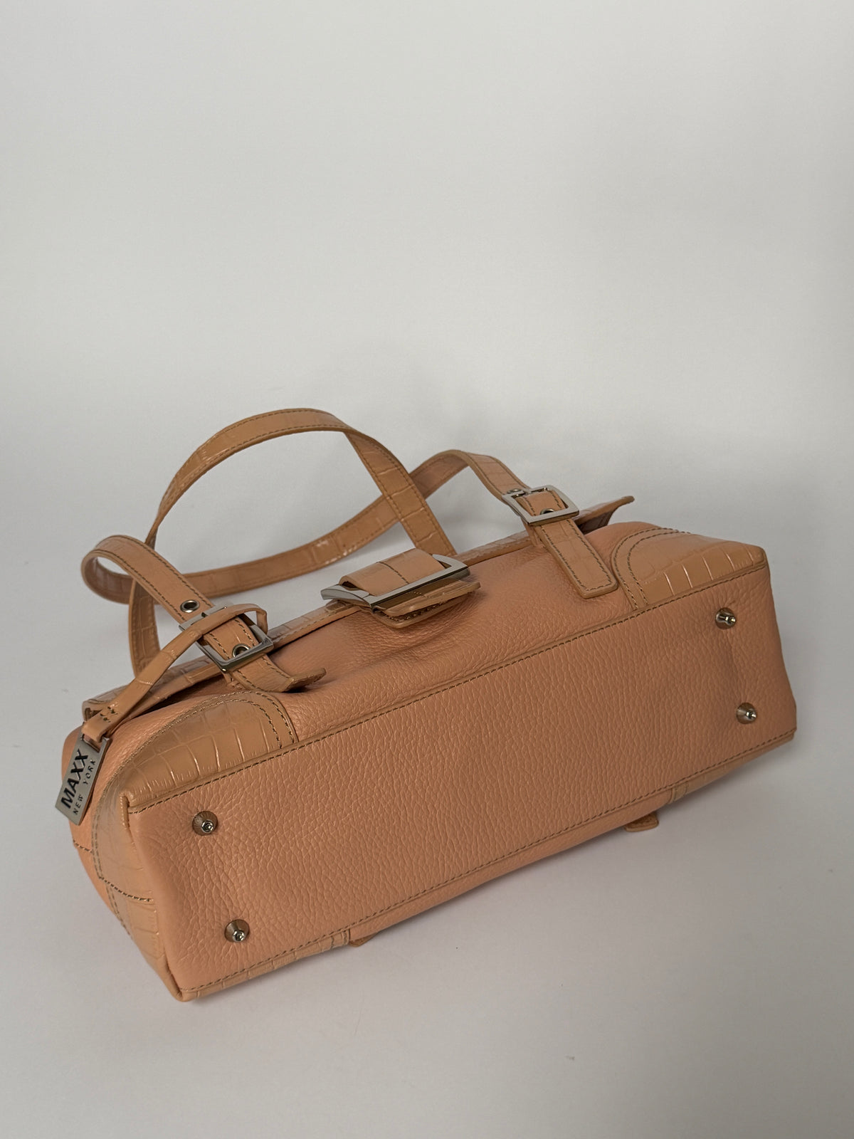 Salmon Pink Croc-Embossed Leather Shoulder Bag