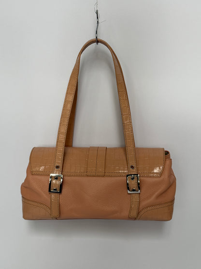 Salmon Pink Croc-Embossed Leather Shoulder Bag