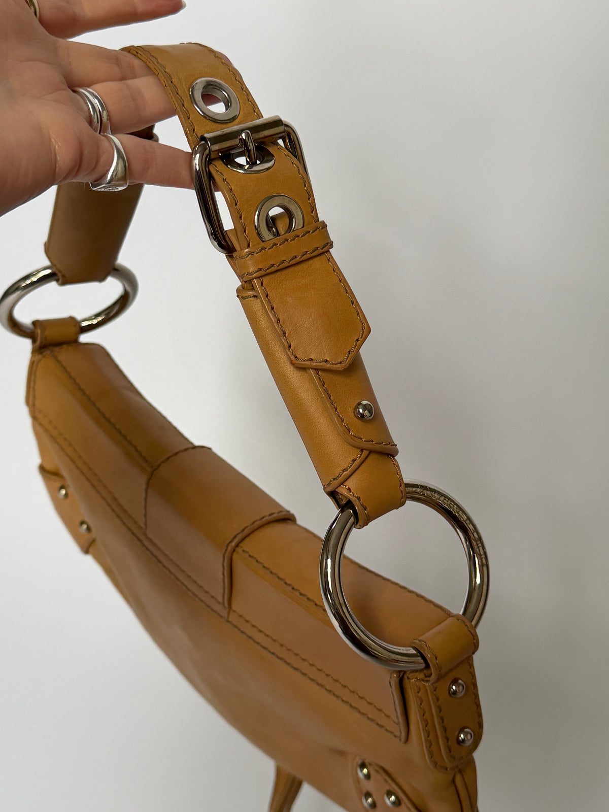 90s Dolce and Gabbana Camel Leather Bag with Oversized O-Ring