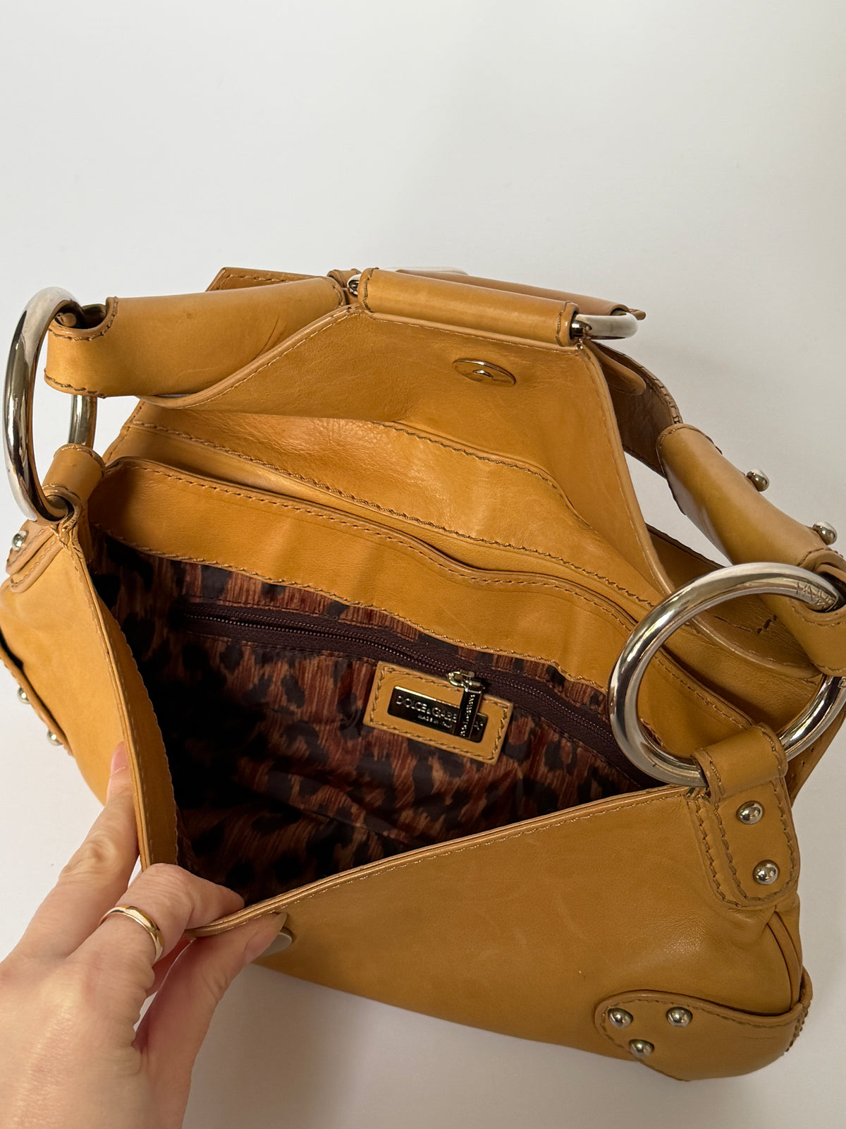 90s Dolce and Gabbana Camel Leather Bag with Oversized O-Ring