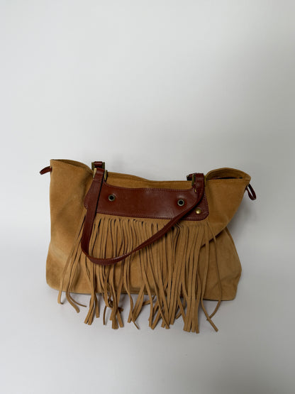 Tan Suede Fringe Tote Bag