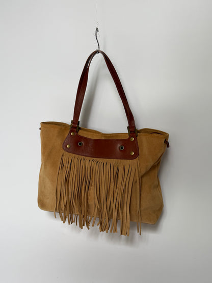 Tan Suede Fringe Tote Bag