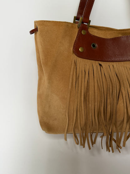 Tan Suede Fringe Tote Bag