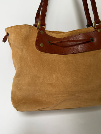 Tan Suede Fringe Tote Bag