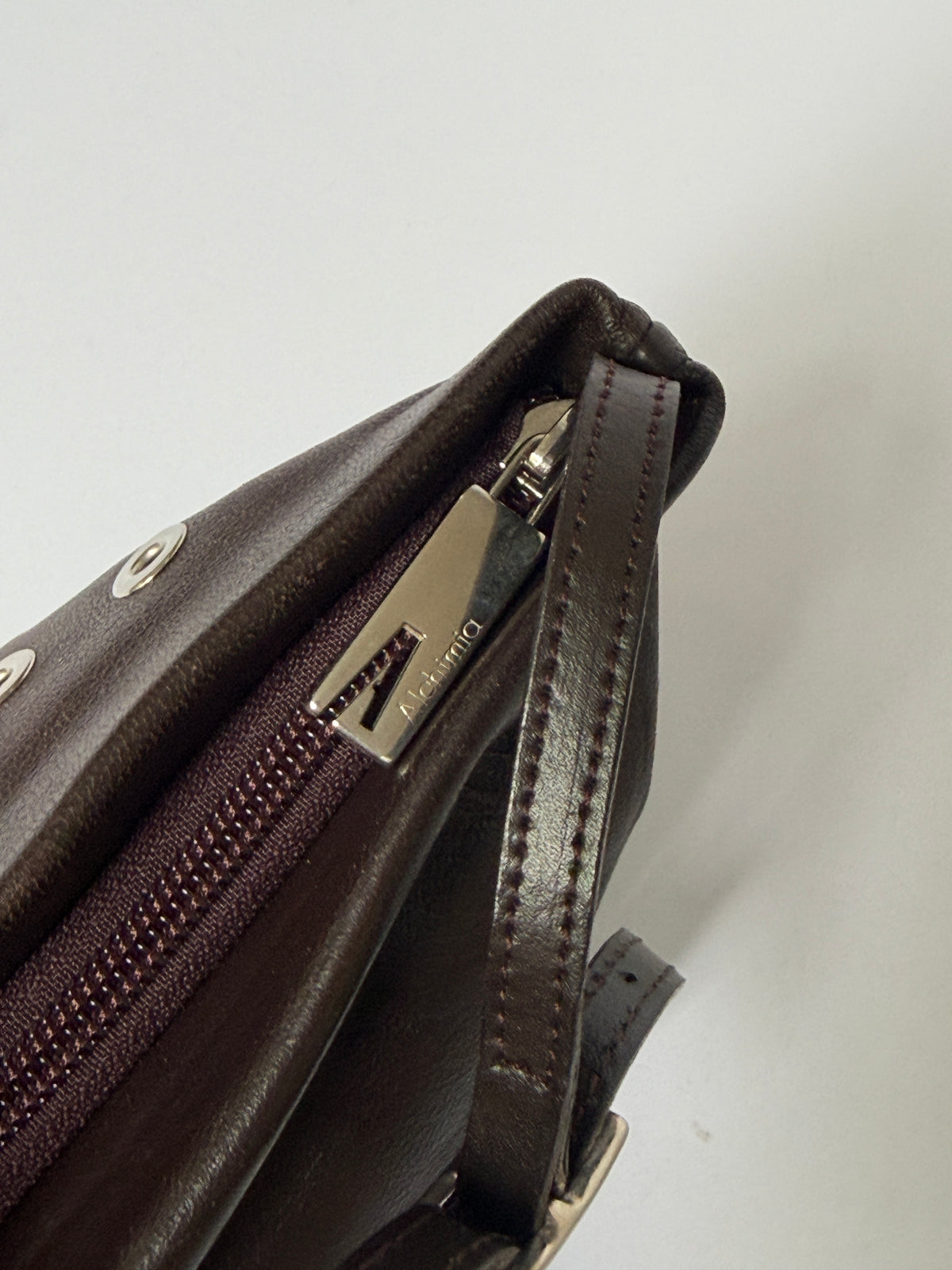 Dark Brown Leather Eyelet Grommet Shoulder Bag