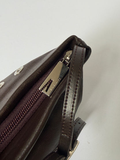 Dark Brown Leather Eyelet Grommet Shoulder Bag