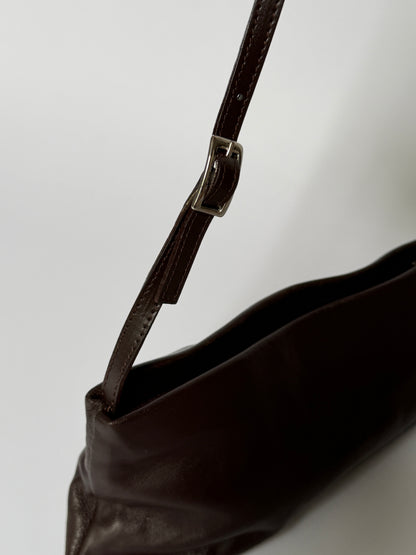 Dark Brown Leather Eyelet Grommet Shoulder Bag