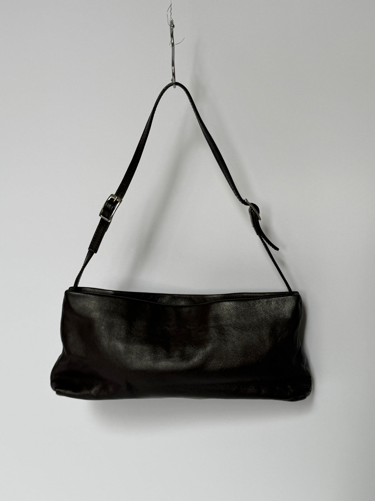 Dark Brown Leather Eyelet Grommet Shoulder Bag