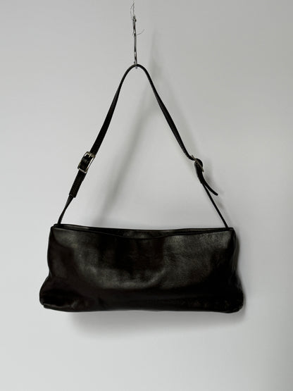 Dark Brown Leather Eyelet Grommet Shoulder Bag