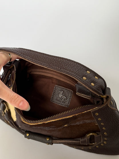 Leather & Cowhide Shoulder Bag with Equestrian Buckle Detail